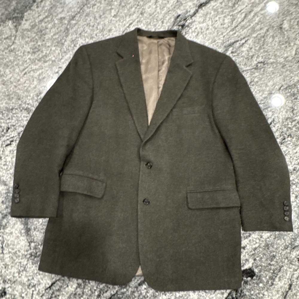 Jos A Bank 100% Camel Hair Blazer Sport Coat Mens 44R Green Lined 2 Button Notch